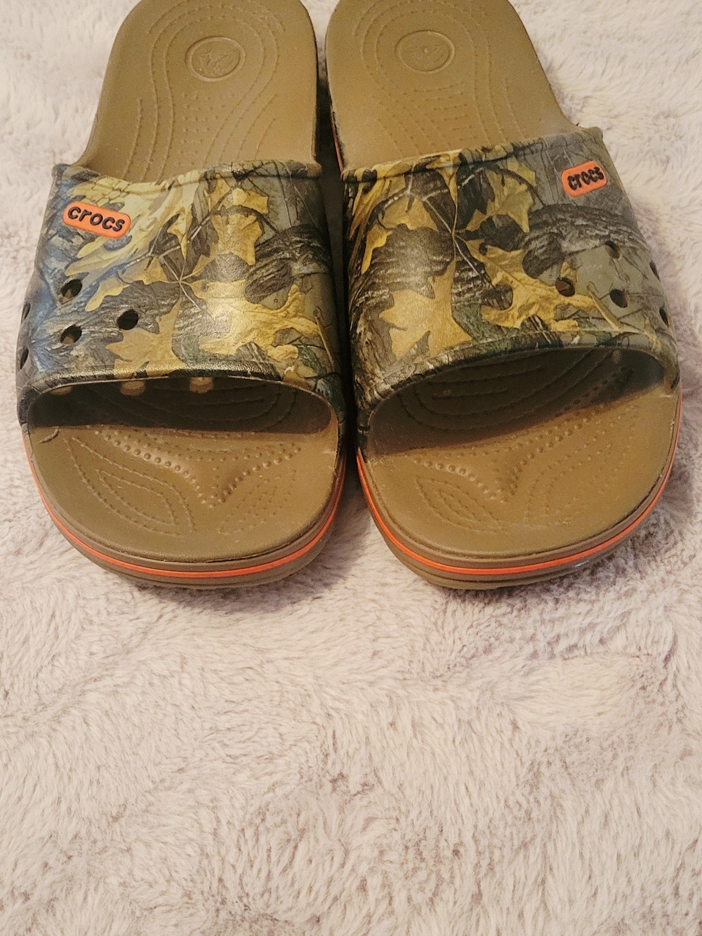 CROCS Men's Camo Slide Sandals with Orange Trim